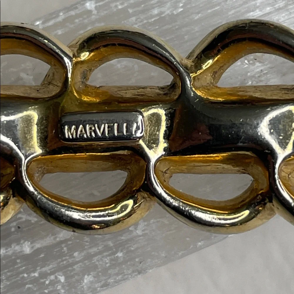 Vintage Marvella Twisted Woven Gold Tone Design Four Blue Rhinestones Bracelet - Picture 5 of 9